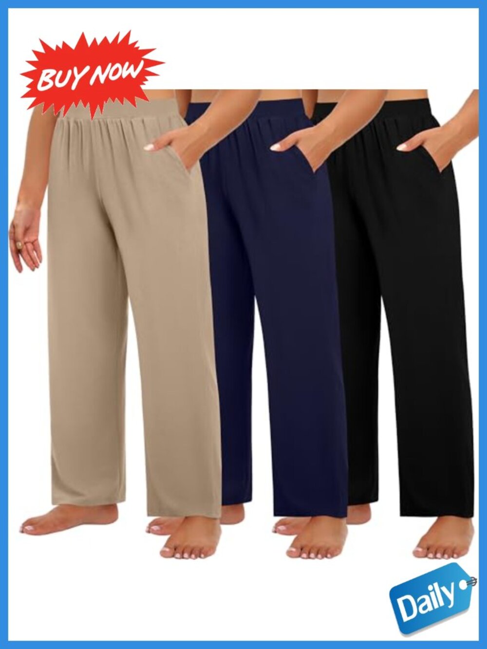 Plus Size Wide Leg Sweatpants High Waisted Pockets 3 Pack